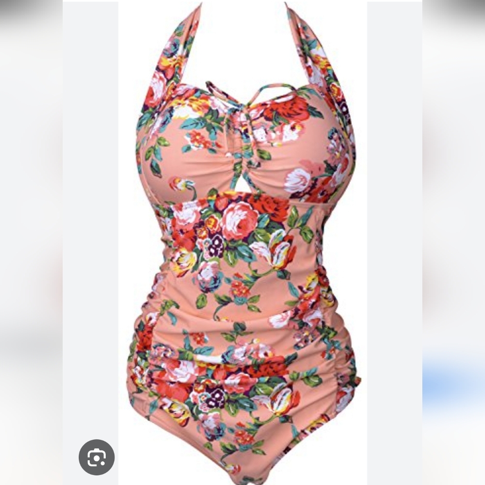 Women's Floral Halter Top Onepiece Bathing Suit Monokini.  Size XXL.